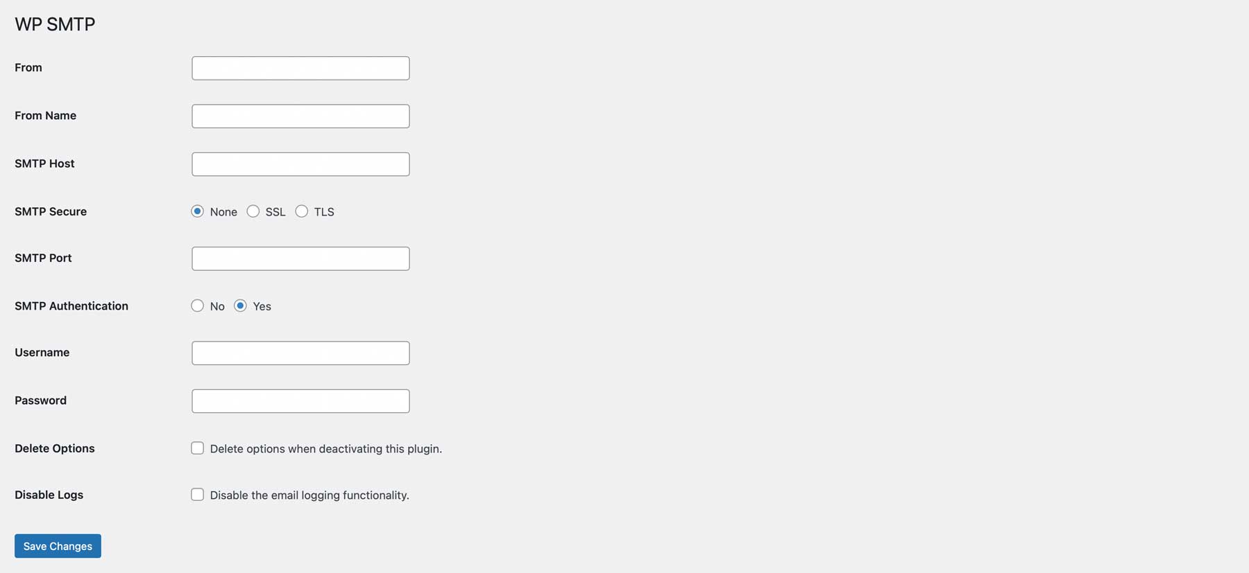 Impostazioni SMTP WP