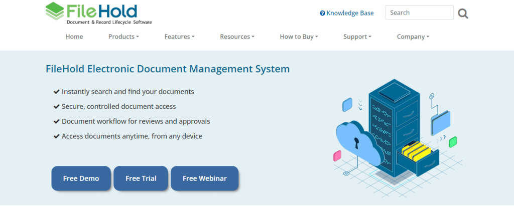 Pagina di benvenuto del software di gestione dei documenti di FileHold