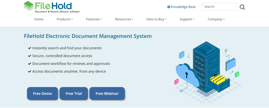 FileHold のドキュメント管理ソフトウェアのウェルカム ページ
