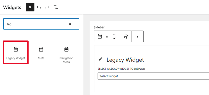 Устаревший блок виджетов Legacy widget block