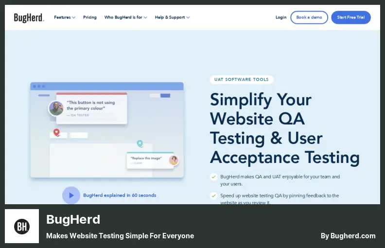 BugHerd - 모두를 위해 웹사이트 테스트를 간단하게 만듭니다.