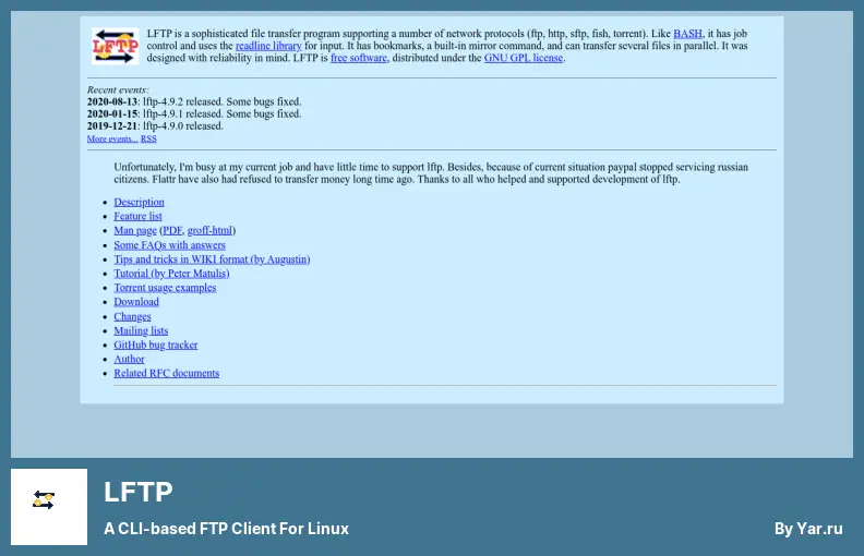 LFTP - Linux için CLI tabanlı bir FTP istemcisi