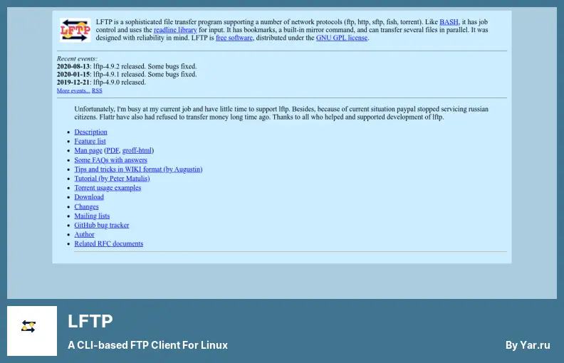 LFTP - oparty na CLI klient FTP dla systemu Linux