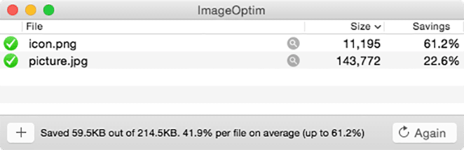 imageoptim sélecteur de fichier d'optimisation d'image