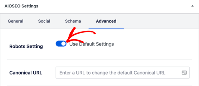 jak ukryćstronęwwordpressaioseoadvanceddomyślny SeedProd Unclick Use Default Settings toggle AIOSEO