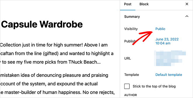 status widoczności SeedProd edit WordPress post visibility status
