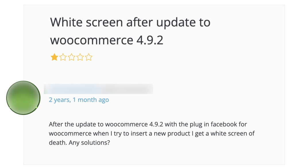 Problema con la schermata bianca della morte per Facebook per il plug-in WooCommerce