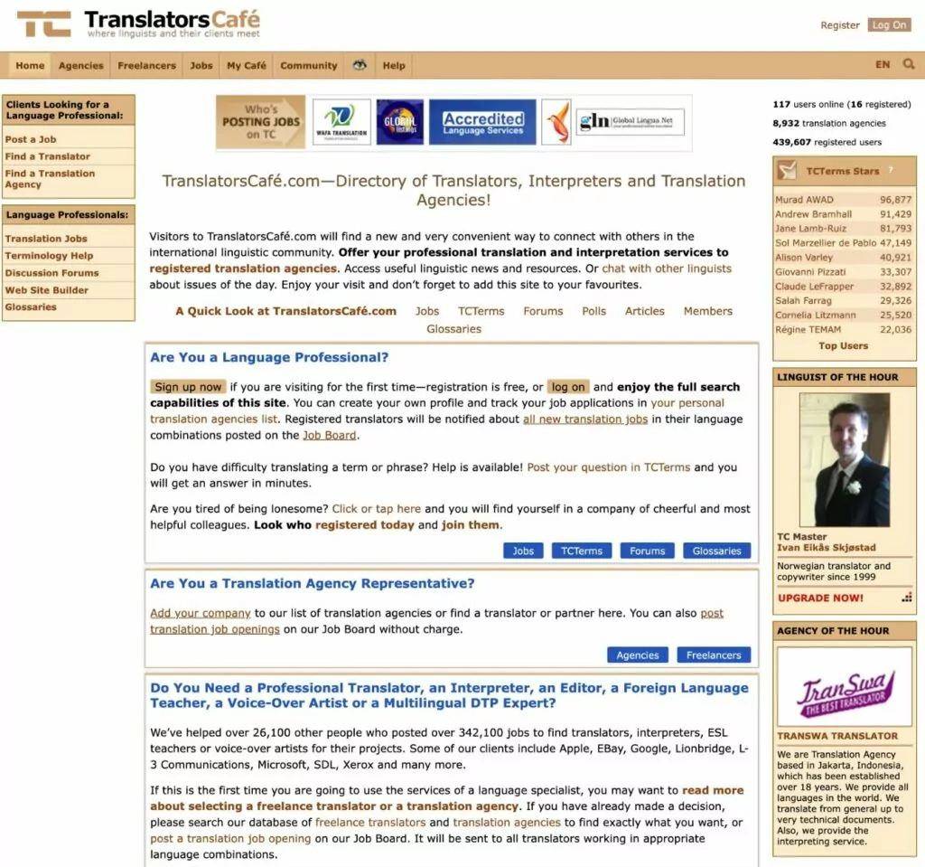 TranslatorsCafe は最高のフリーランス翻訳ウェブサイトの 1 つです