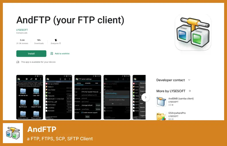 AndFTP - FTP、FTPS、SCP、SFTP クライアント