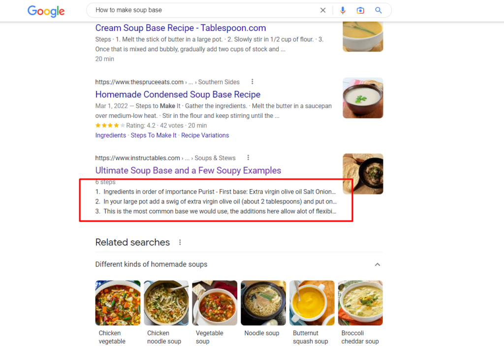 Google でのレシピ検索結果