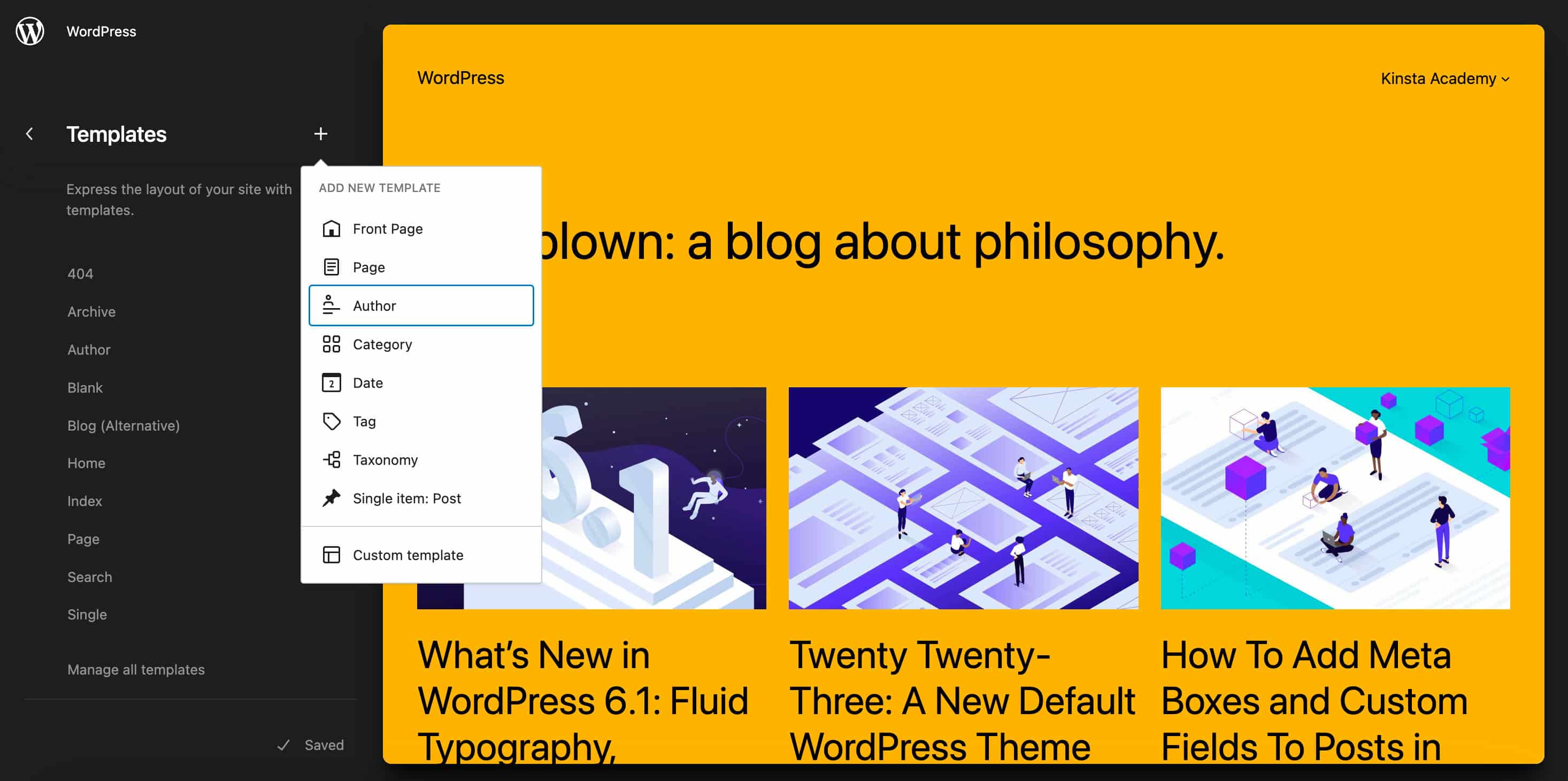 WordPress 6.2 に新しいテンプレートを追加する