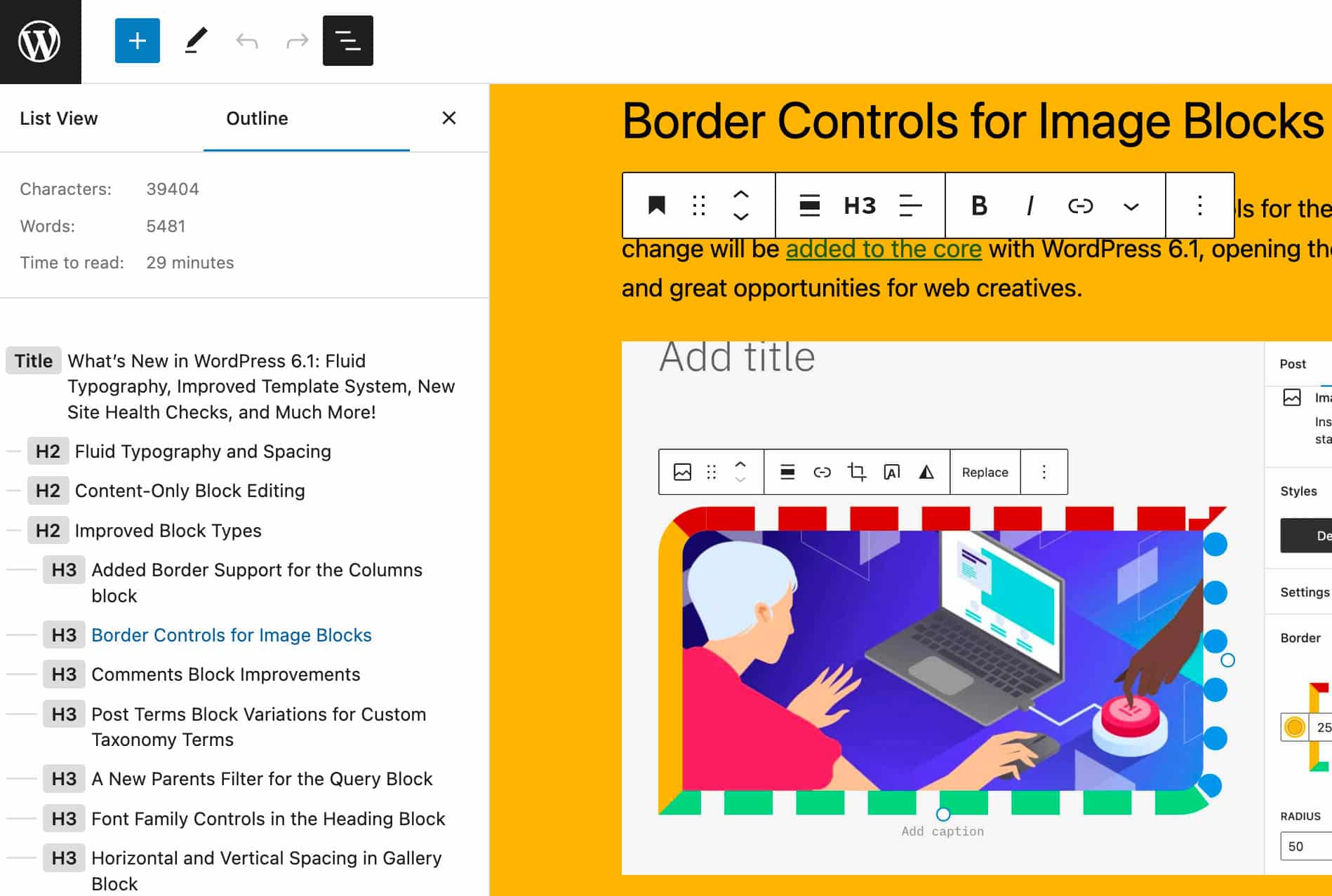 WordPress 6.2 の新しいドキュメント概要パネル