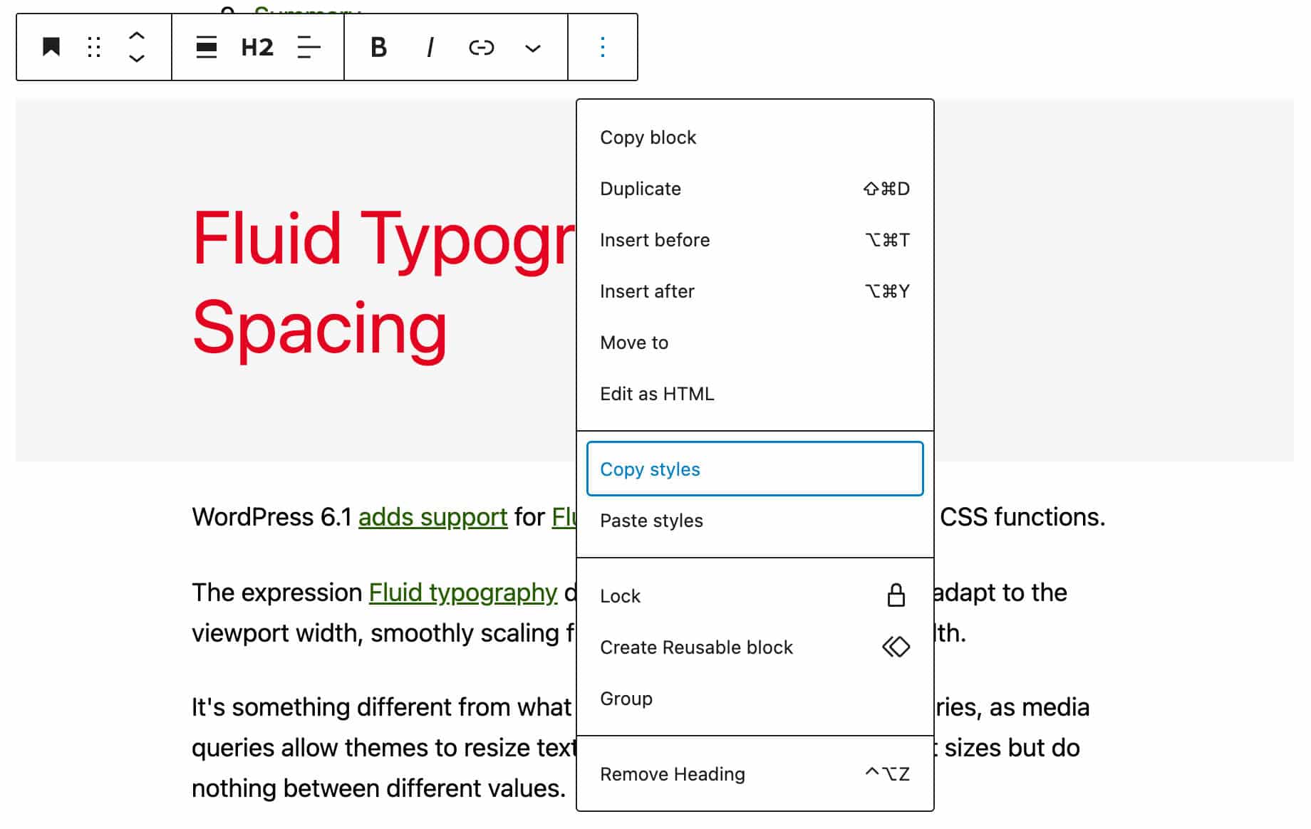 WordPress 6.2 でスタイルをコピーする