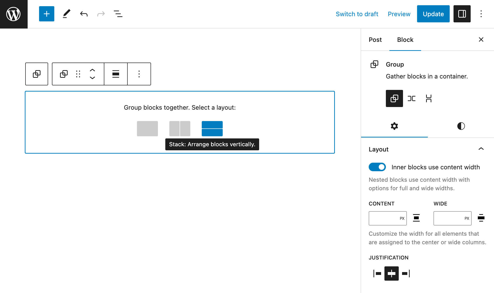 WordPress 6.2 のグループ ブロック プレースホルダー