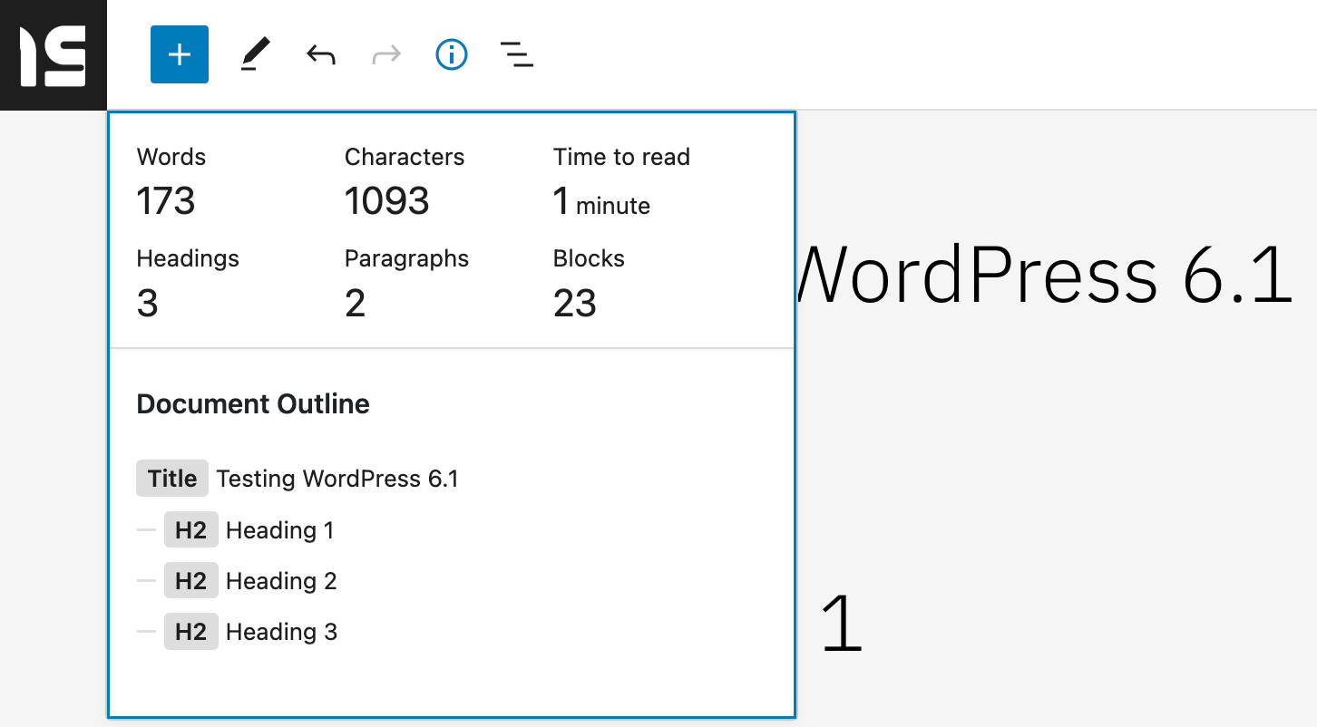 WordPress 6.1 の詳細ポップオーバー
