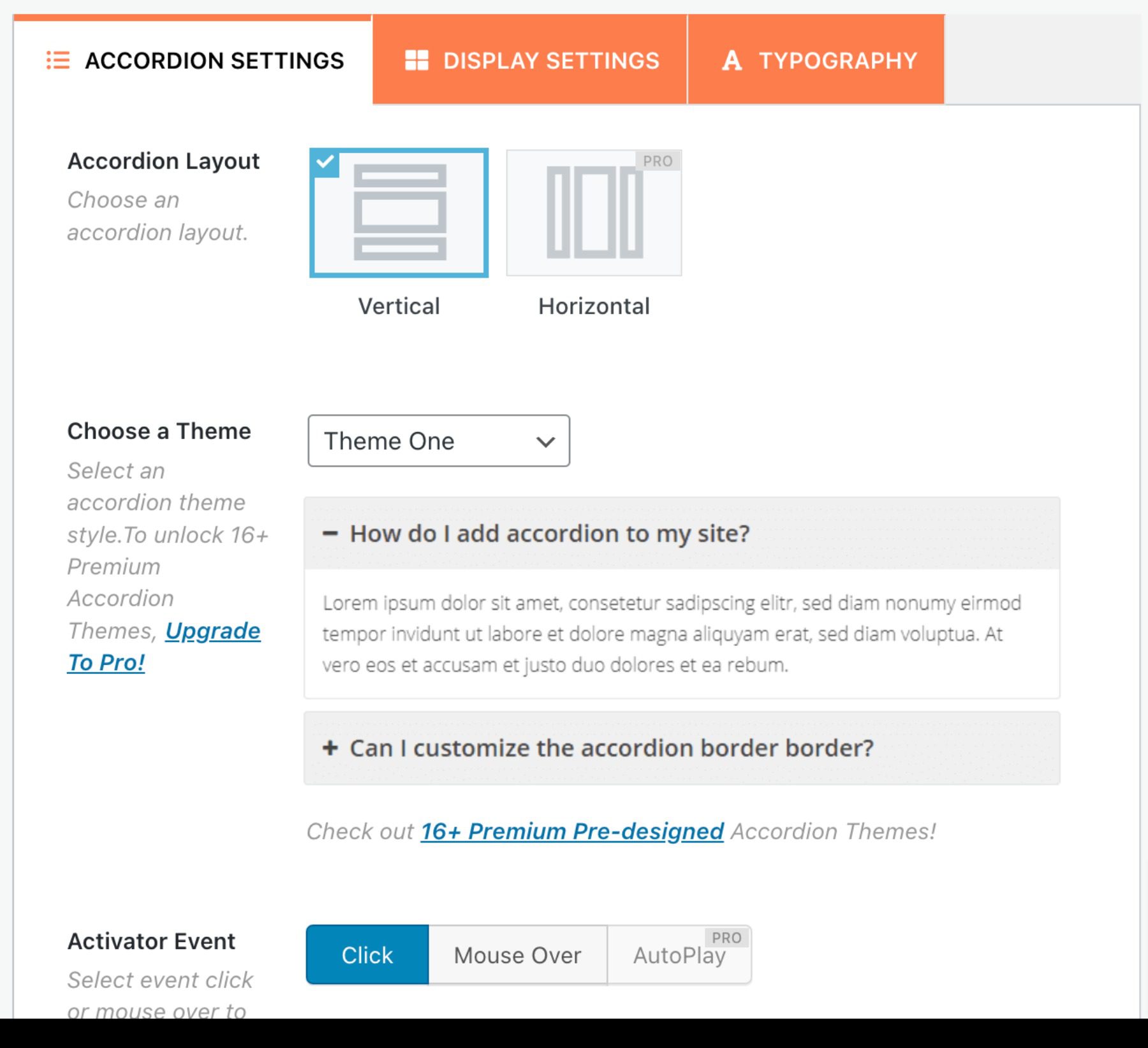 Page de réglages d'accordéon facile