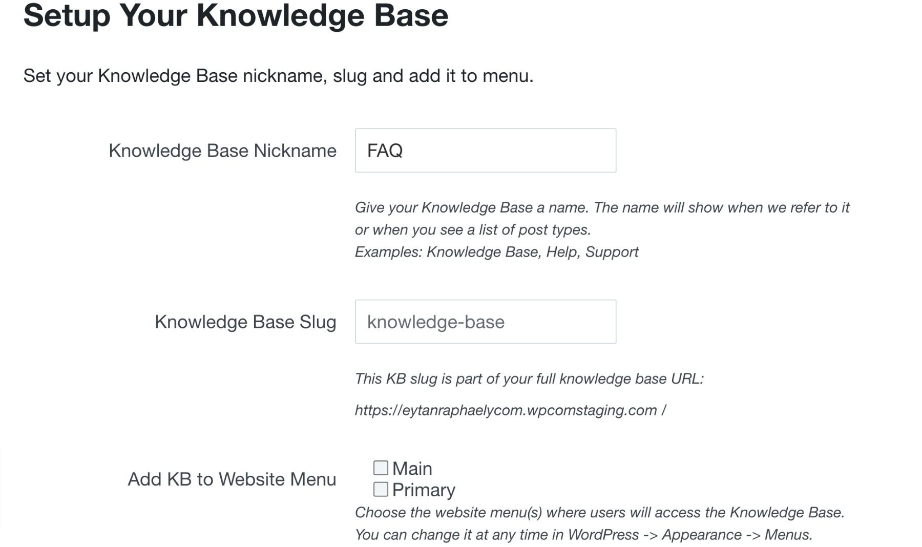 Impostazioni della Knowledge Base di Echo