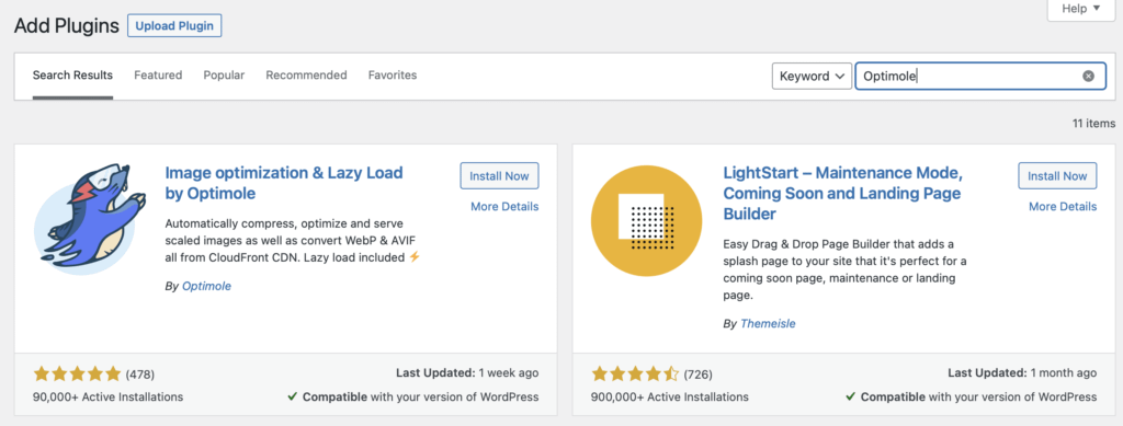 Optimole プラグインを WordPress にインストールする