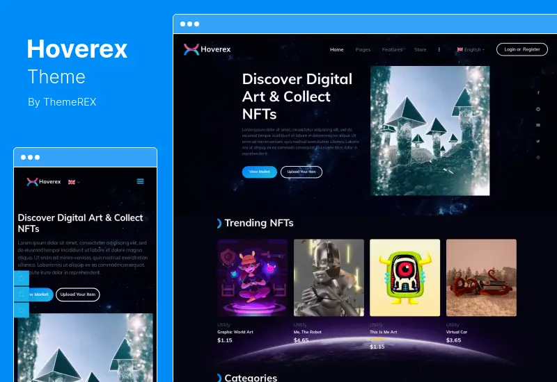 Hoverex テーマ - 暗号通貨、NFT & ICO WordPress テーマ