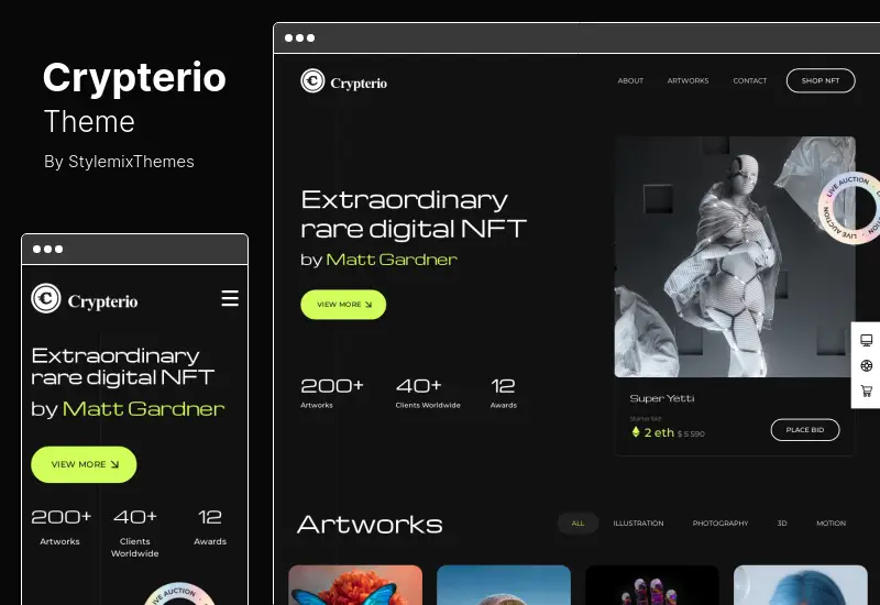 Crypterio テーマ - NFT および暗号化ランディング ページの WordPress テーマ