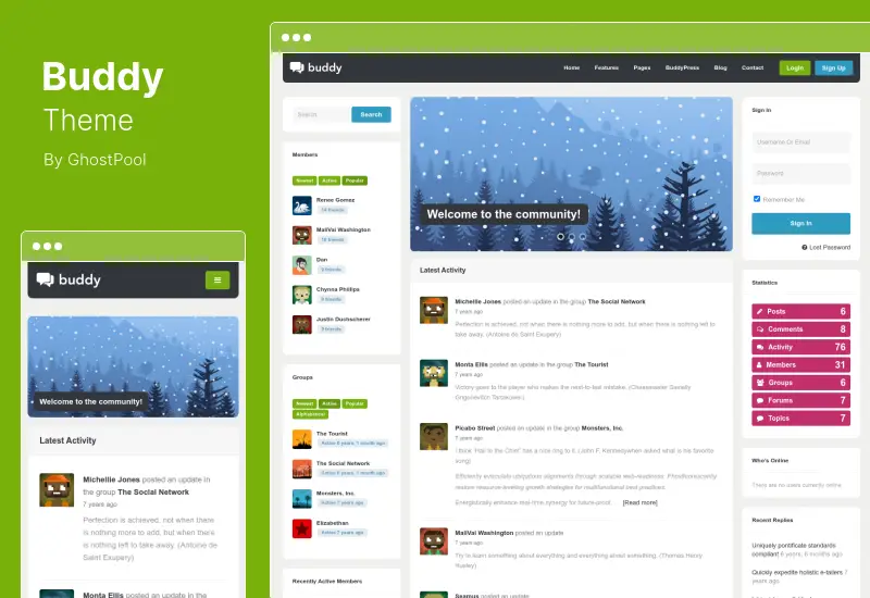 Buddy テーマ - 多目的 BuddyPress WordPress テーマ