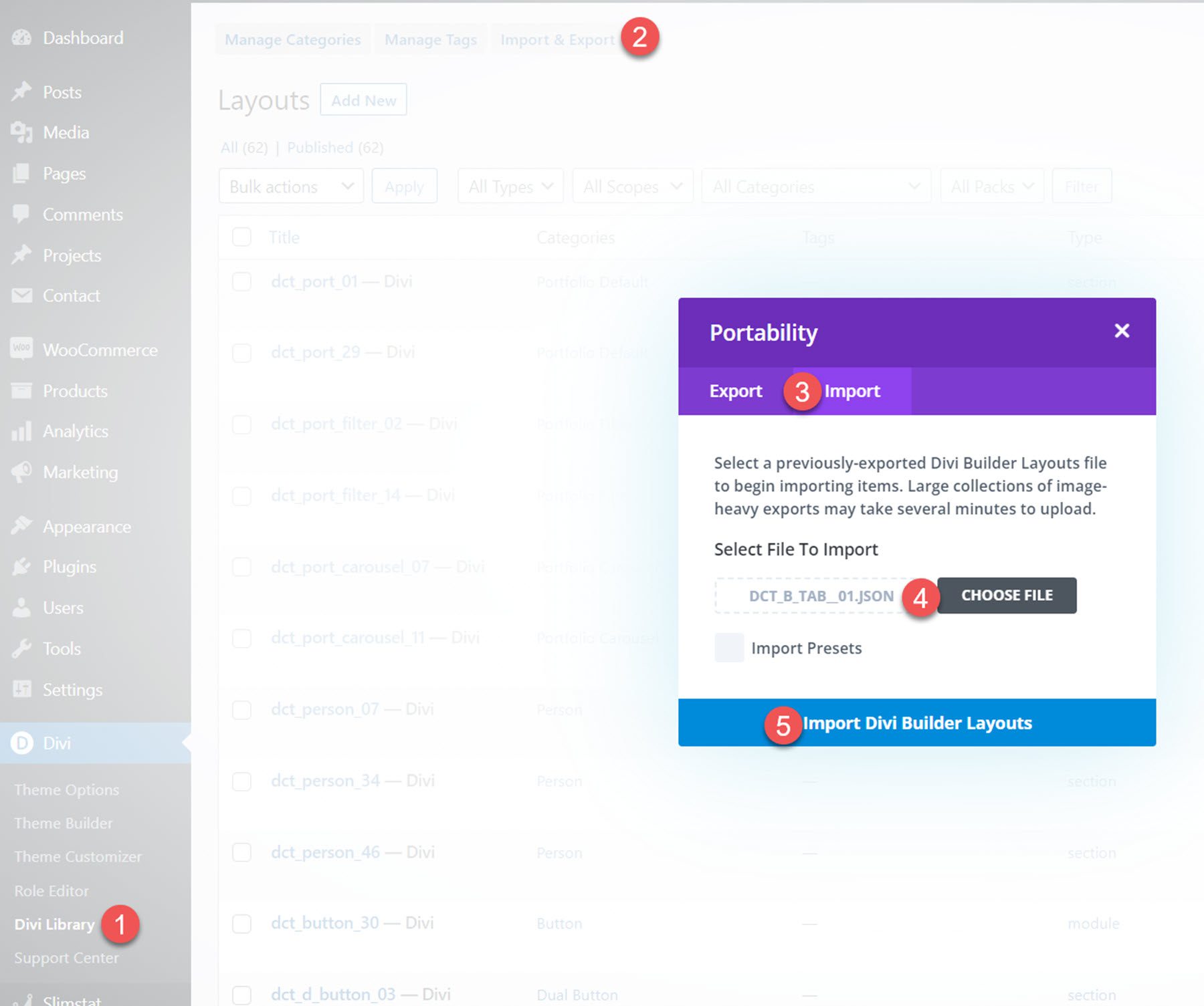 Divi 製品ハイライト 究極の Divi モジュール UI キット インストール 1