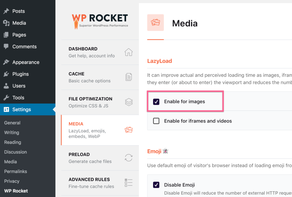 Wp Rocket Lazy Load 설정