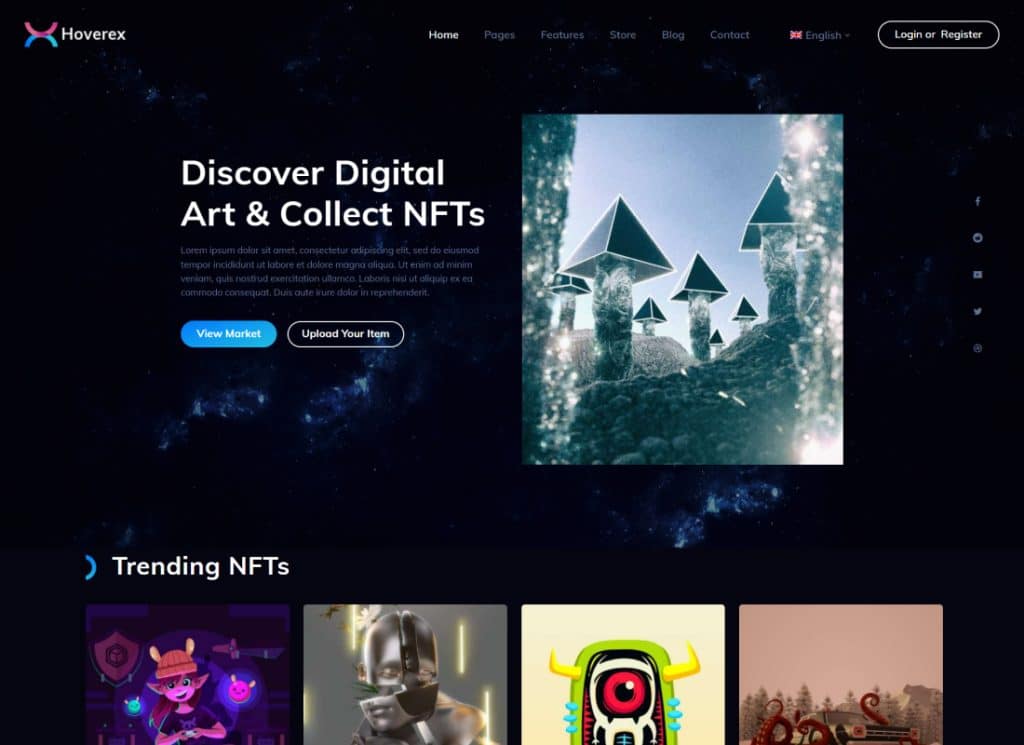 Hoverex - 暗号通貨、NFT & ICO WordPress テーマ
