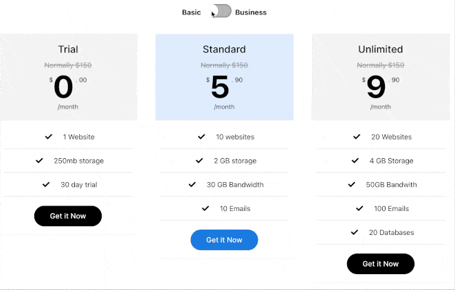 contenttoggletabel prețurilor SeedProd Pricing table Content Toggle example