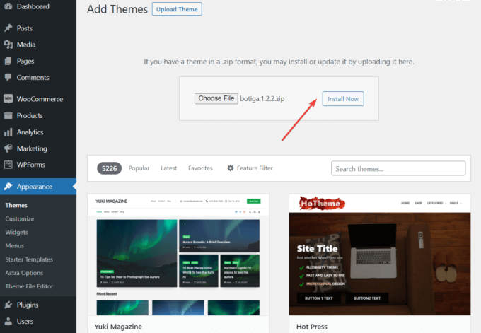 Installieren des kostenlosen Botiga-Themes auf einer WordPress-Site