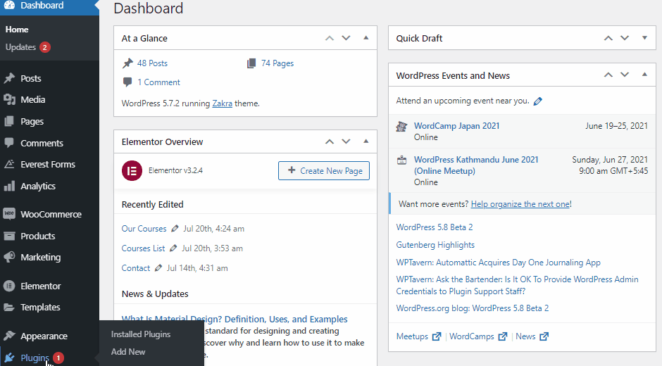 Companion Addons per l'installazione del plug-in Elementor
