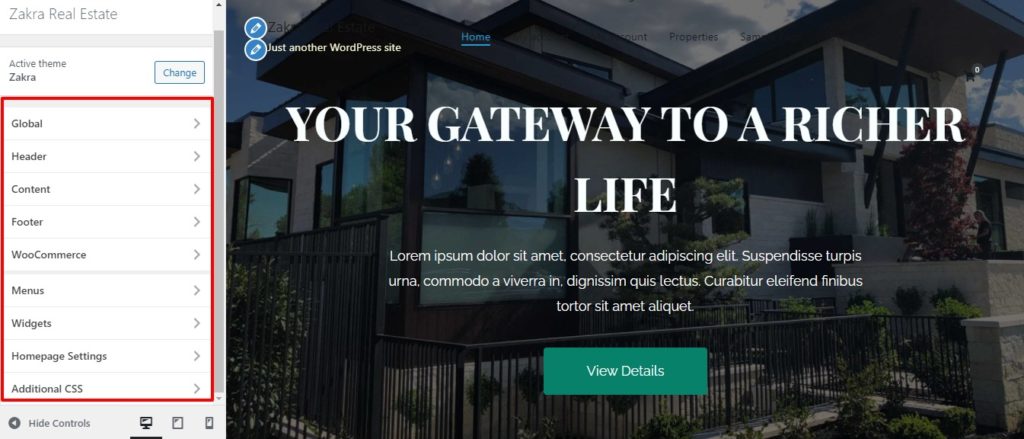 Personalizza il tema immobiliare di Zakra