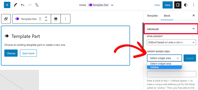 Klasik widget'ları şablon bölümüne aktarın Import classic widgets into template part