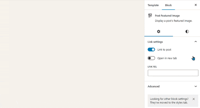 Blok ayarları ve stiller için alt paneller Sub panels for block settings and styles