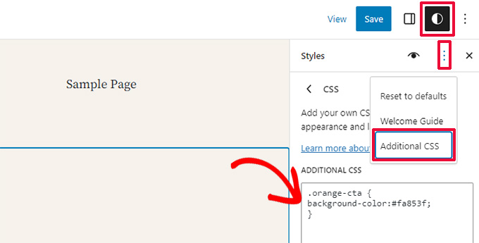 Site düzenleyicide özel CSS Custom CSS in site editor