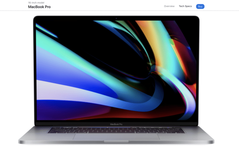 當您繼續在頁面上滾動時,MacBook Pro 完全打開的屏幕截圖。