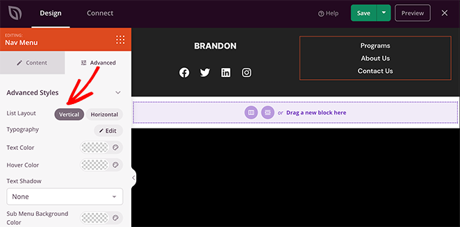 垂直导航WordPressfooter SeedProd Vertical navigation menu WordPress footer