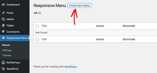 创建新菜单 SeedProd Create a new responsive menu