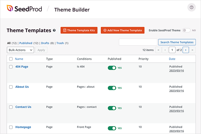 模板零件 SeedProd WordPress template parts