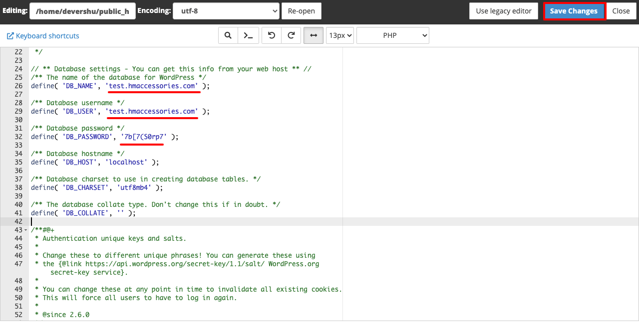 Come clonare un sito WordPress in 3 diversi metodi 11 Edit database name, username, and password in wp-config.php file