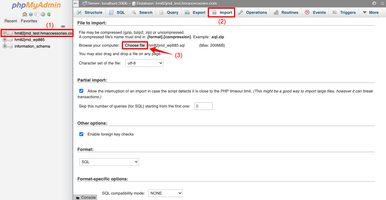 Import your old database to your clone website