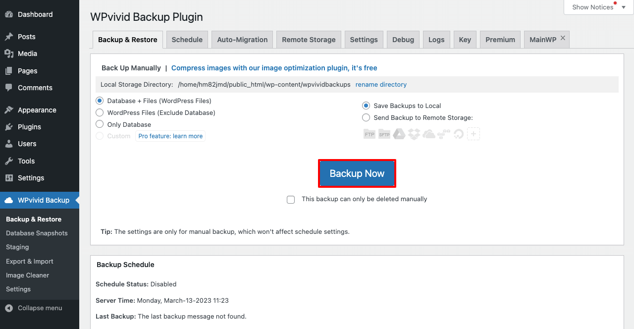 Come clonare un sito WordPress in 3 metodi diversi 15 Backup Your Website Using the WPVivid Plugin