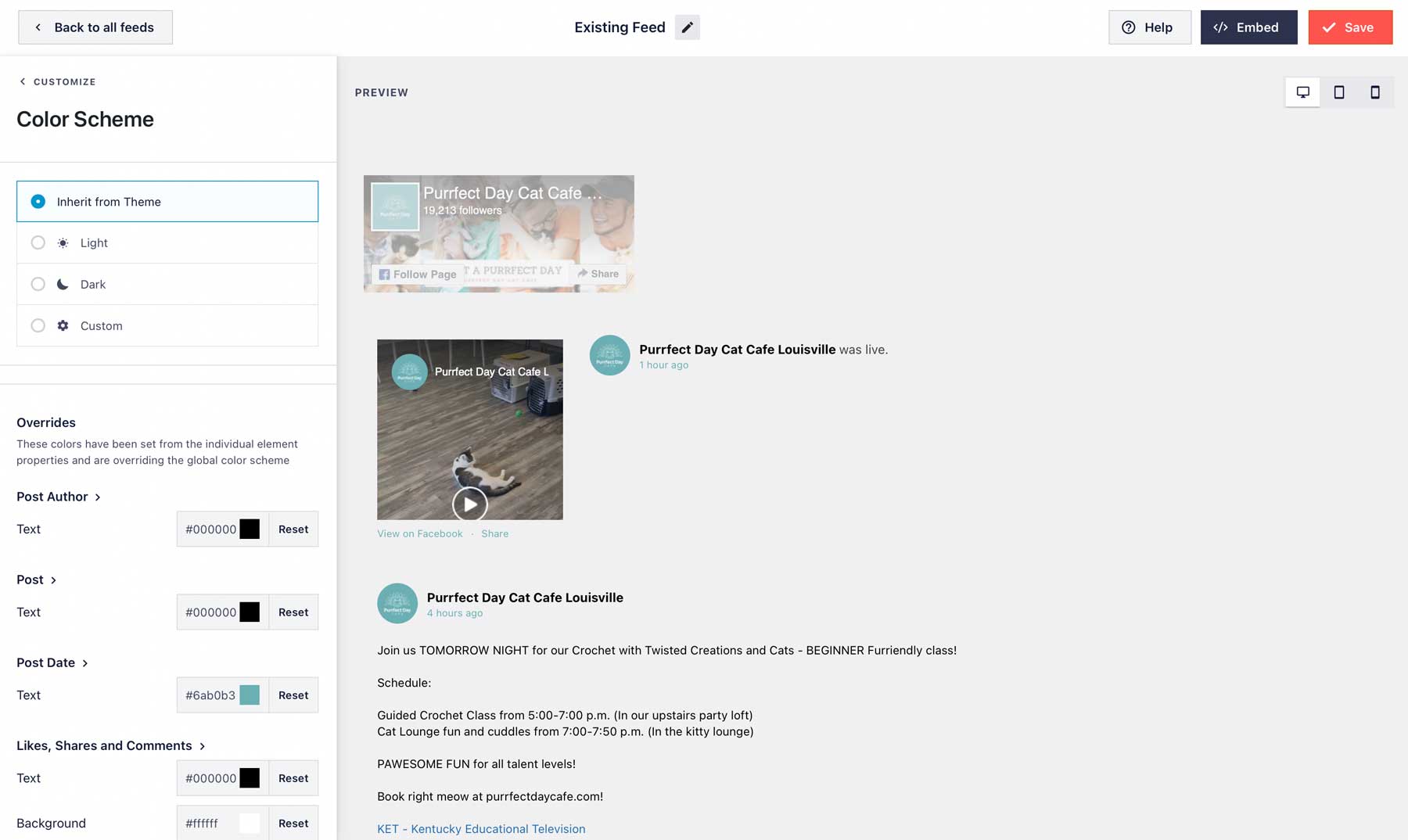 opzioni di visualizzazione del feed post social
