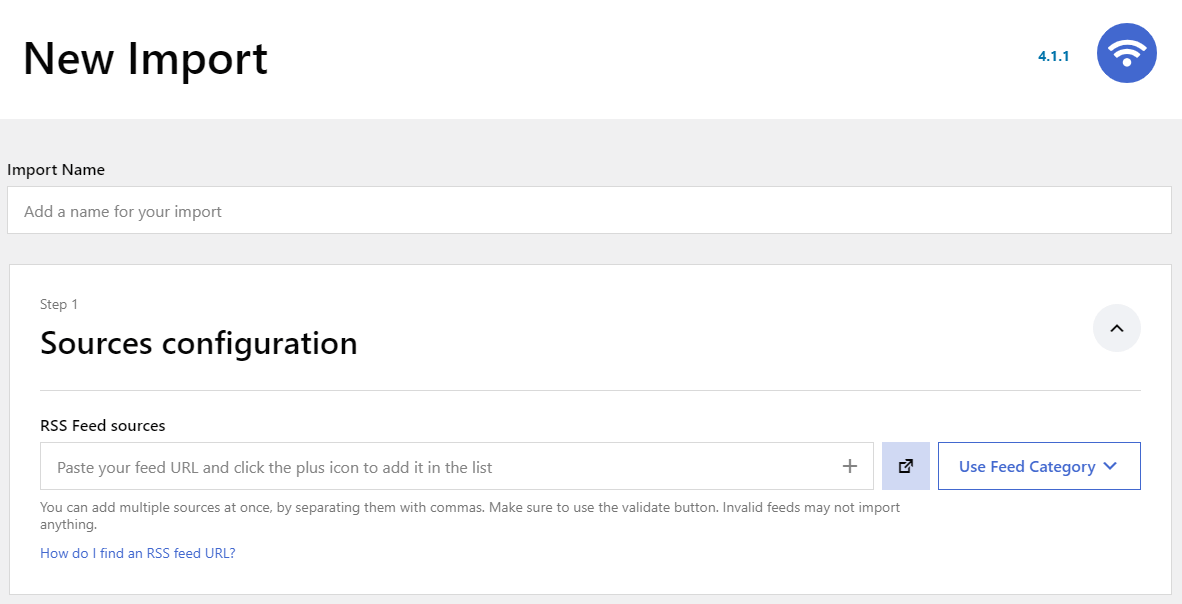 Feedzy で新しいインポートを作成する