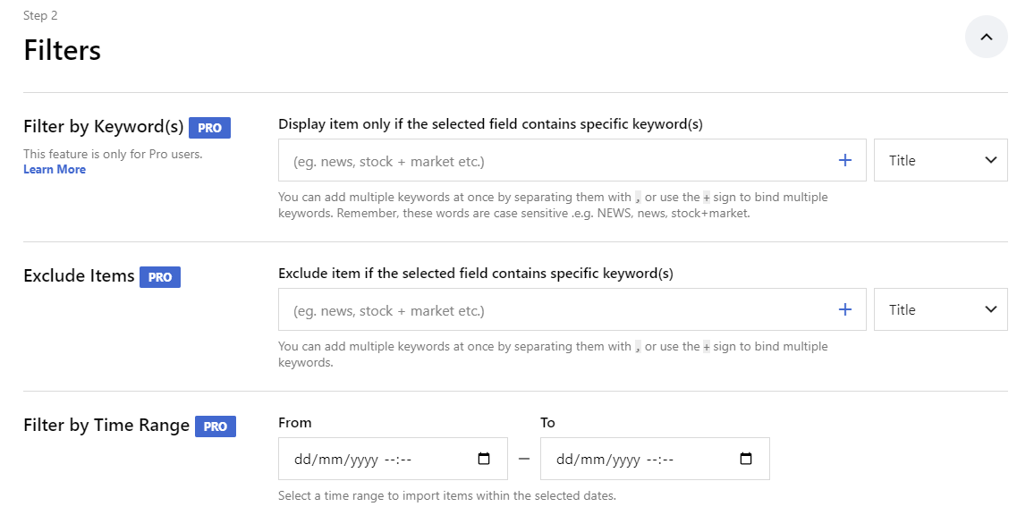 Feedzy のフィルター オプション
