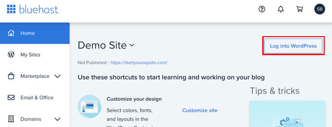 Bluehost から WordPress にログインする