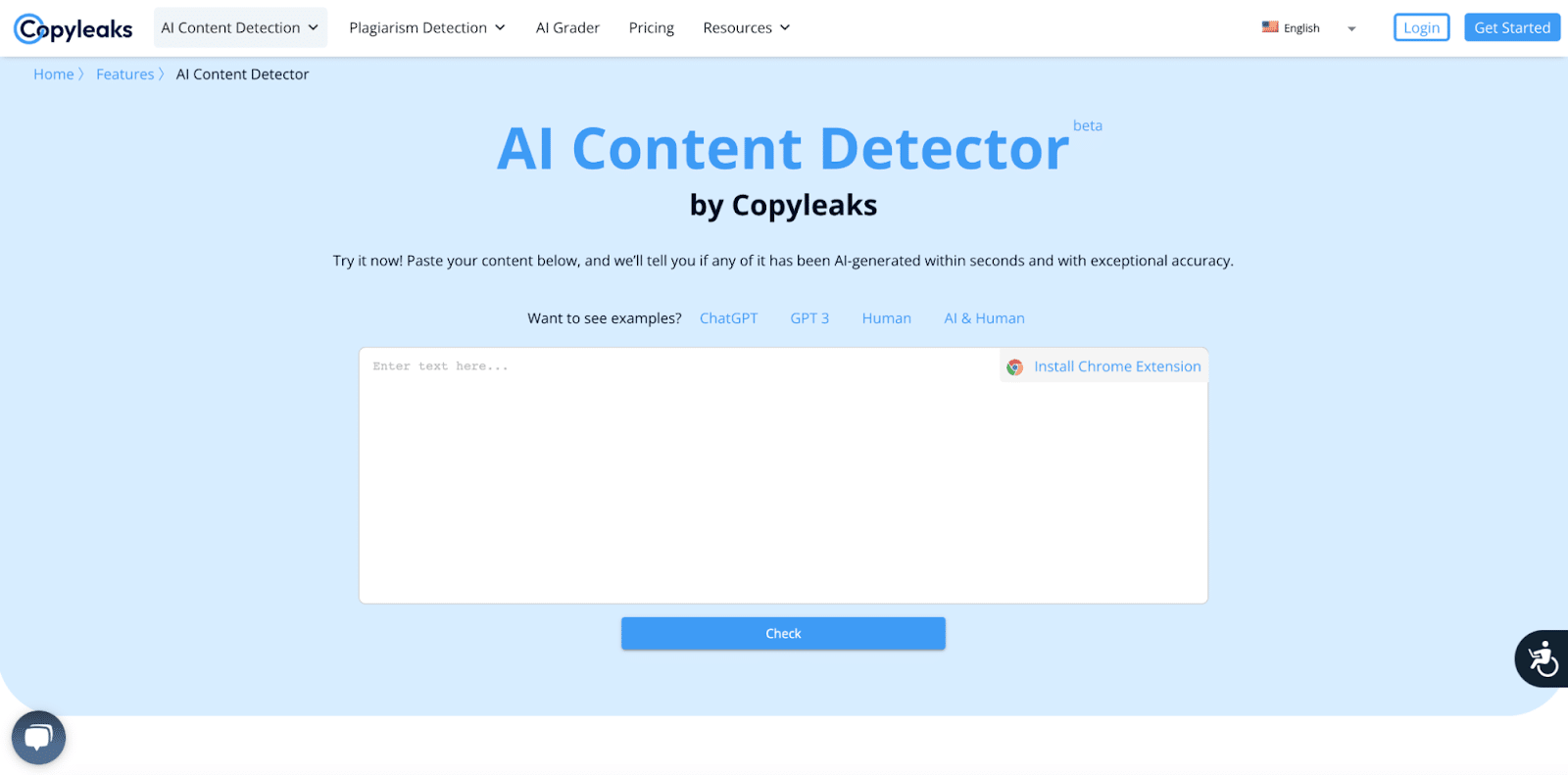 Copyleaks web sitesi AI denetleyicisi