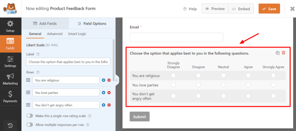 WP Forms リッカート尺度