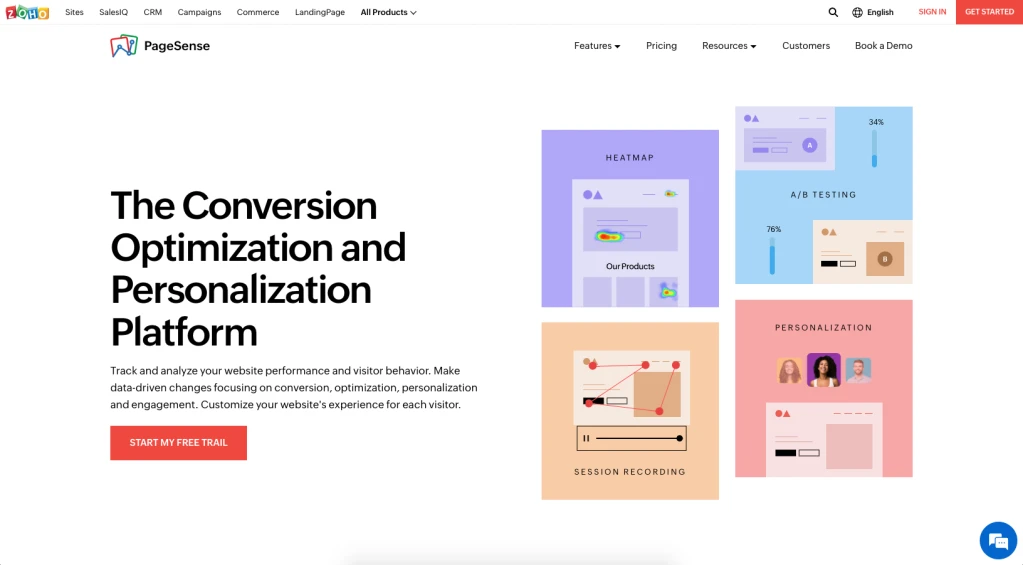 Zoho PageSense は、ウェブサイト向けの最高の変換およびパーソナライズ プラットフォームの 1 つです。