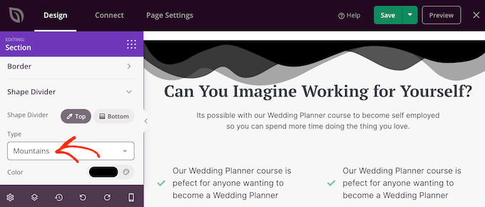 Ajout de séparateurs de forme personnalisés à une page de destination personnalisée Adding custom shape dividers to a custom landing page